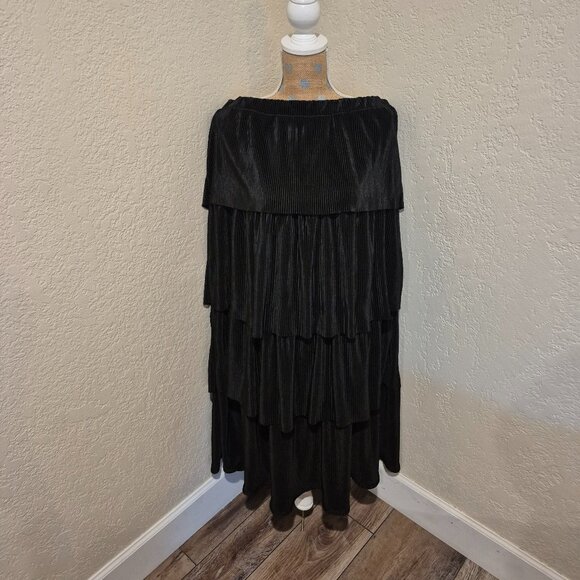 Black Micropleated Satin Ruffle Skirt - Picture 1 of 4